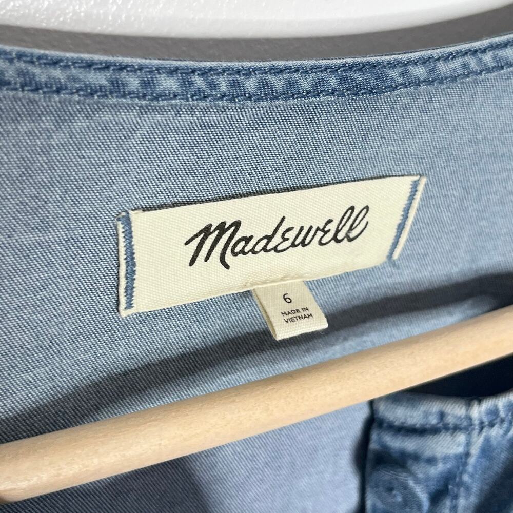 Madewell Denim Puff Sleeve Button Up Chambray Top Size 6 - Picture 6 of 9